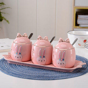 兔兔陶瓷调味罐家用北欧调料罐组合套装 盐味精调料盒轻奢厨房用品