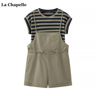 收腰背带短裤 Chapelle韩版 T恤 俩件套夏季 套装 短袖 女 拉夏贝尔