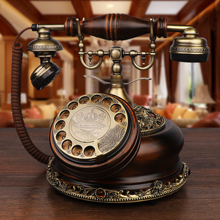 实木仿古电话机欧式 复古有绳家用办公座机复古创意来电显 定制老式