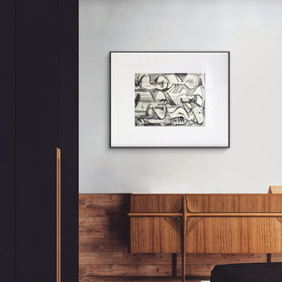 饰画 抽象小众玄关墙面餐厅挂画后现代大幅样板间壁画 黑白客厅装