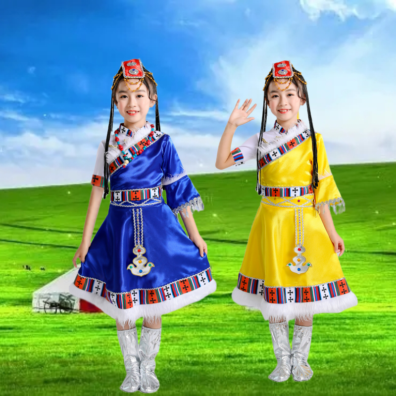 新款 儿童藏族演出服六一蒙古舞蹈藏族运动会演出五十六个民族服饰