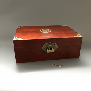 镶铜实木收纳盒木制复古风长方形仿古木盒放钱盒子大号收纳箱带锁