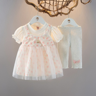 一岁女宝宝夏装 0洋气公主裙套装 3小童婴儿夏天衣服女童短袖 两件套