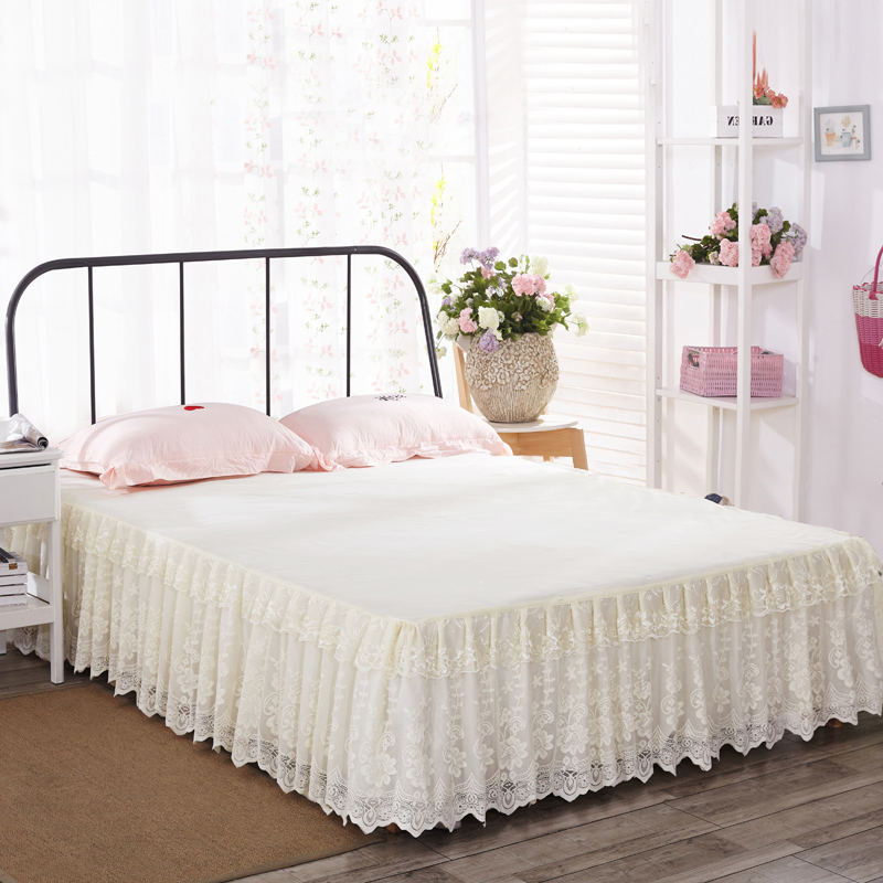 公主风蕾丝床裙床罩单件花边纯色床笠保护罩1.5米1.8×2 2.2m 欧式