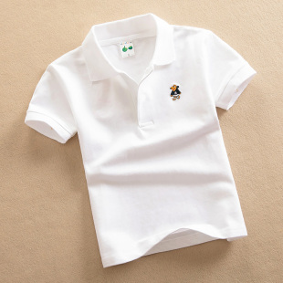 女童男童夏装 纯棉儿童短袖 T恤白色中大童装 新款 背心宝宝POLO衬衫