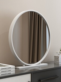 发廊圆形镜子北欧梳妆台子面单面公主化妆镜台式 美容镜卧室桌铁艺