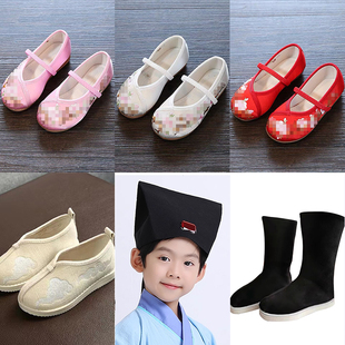 帽子扇子 女童舞蹈鞋 汉服国学男童布鞋 儿童古装 中国风绣花鞋
