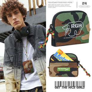RGH 潮牌迷彩钱包学生挂脖零钱包卡包二合一男孩迷你小挂包钥匙包