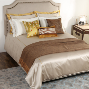 样板间展厅床上用品杏色奢华床品四件套软装 定制含芯 现代轻奢美式