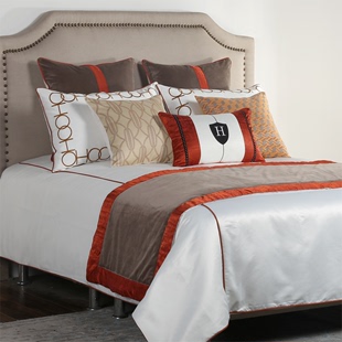 饰床上用品样板间橙色软装 刺绣家纺床品多件套 现代简约北欧家居装