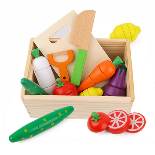 木盒蔬菜切切看幼儿童益智木制磁性水果玩具过家家仿真厨房切切乐