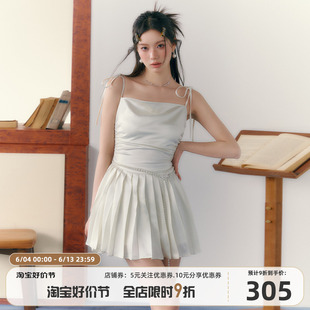 7Shiftin 原创设计高级感纯欲风白色连衣裙高腰吊带裙夏季 新款 女