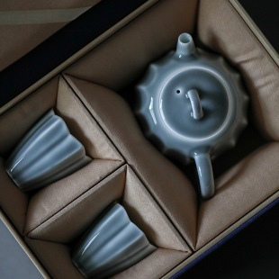 品茗杯两杯功夫茶具茶壶日式 泡茶组陶瓷 礼盒秘色灰秦权壶套装