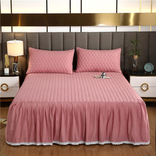 双人加厚床罩床裙公主式 夹棉纯色花边床套防滑床单1.5m床上1.8米