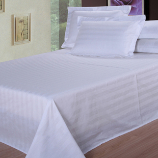 酒店宾馆床上用品 全棉全白色床单 三公分缎条床罩 40支可定做