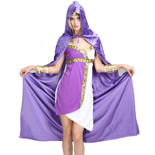 万圣节服装 成人紫色绒布斗篷披风男女巫师袍死神吸血鬼cosplay服