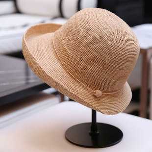 拉菲草帽女日系不规则卷边夏天小清新遮阳沙滩帽太阳帽出游可折叠