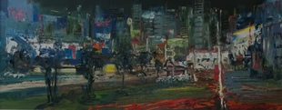 王柏松现代都市街景风景油画 艺术品市场当代艺术中国油画 夜上海