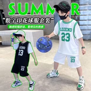 薄款 男童短袖 儿童篮球服夏季 中大童男孩速干透气球衣球裤 运动套装