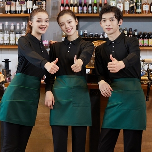 餐饮服务员工作服纯色长袖 女 火锅饭店奶茶店团体服工装 T恤男定制