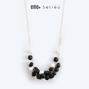 日本小众设计品牌Selieu黑白花簇项链女手工制作轻奢百搭颈链复古
