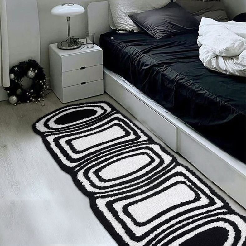 黑白格子地毯仿羊绒客厅卧室床边毯复古棋盘格小地毯飘窗耐脏地垫