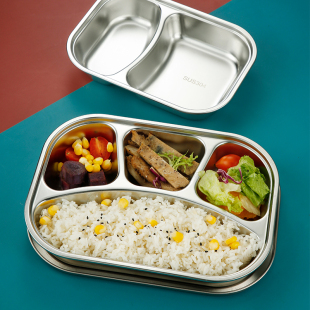 304不锈钢餐盘幼儿园儿童餐盘学生打饭盒食堂分格带盖成人快餐盘