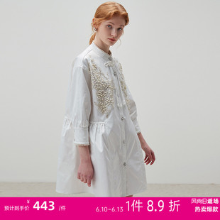 裙子 盘扣a字衬衫 长袖 dfvc重工钉珠白色连衣裙女春2023新款 新中式