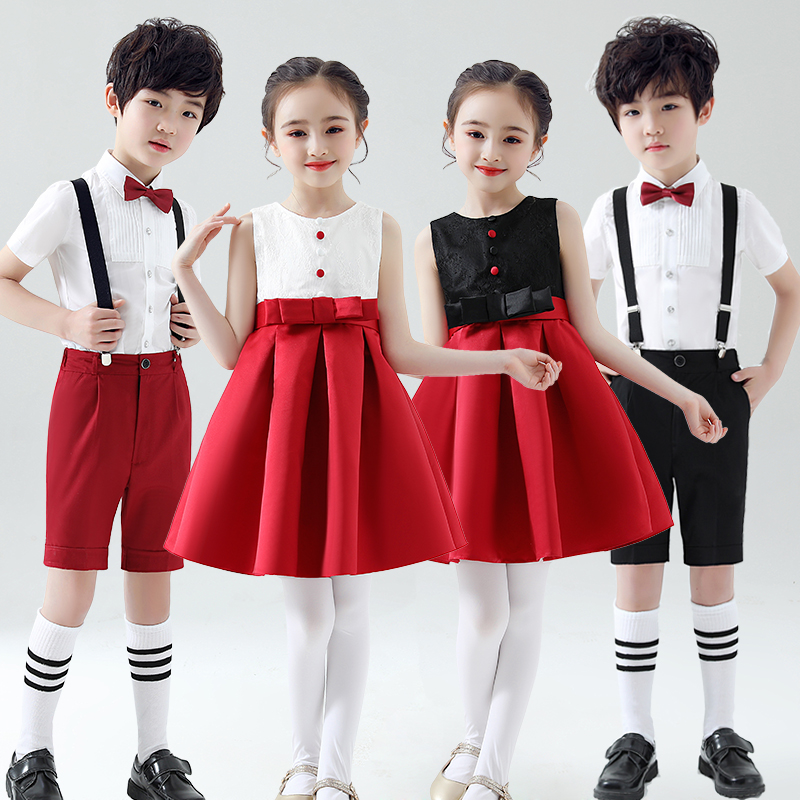 六一儿童节演出服小学生合唱女童红色舞蹈礼服裙男童朗诵表演服装