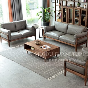 新中式 橡木电视柜茶几现代简约客厅组合 北欧全实木沙发组合