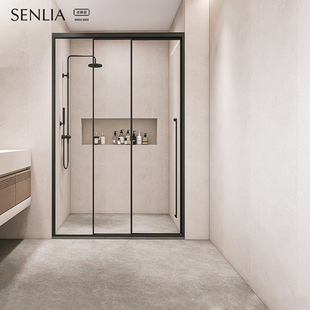圣莉亚淋浴房一字型家用卫生间三联动移门极窄定制浴室隔断玻璃门