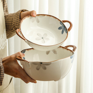 WUXIN双耳汤碗大号家用日式 吃面碗10英寸大容量盛汤大碗陶瓷汤盆