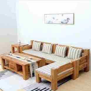 老榆木实木沙发组合客厅新中式 全实木榆木转角沙发中式 家具套装