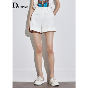 IDPAN女装 2024夏季 百搭直筒宽松垂感高级感白色裤 子短裤 时尚 新款