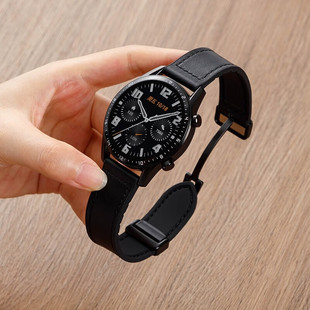 适用小米手表watchs2 3真皮磁吸折叠扣复古真牛皮s1pro疯马纹表带