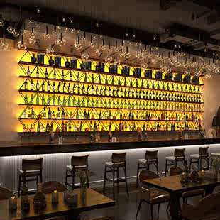 定制红酒架壁挂定制酒吧吧台酒柜客厅实木创意餐厅挂墙铁艺酒架置