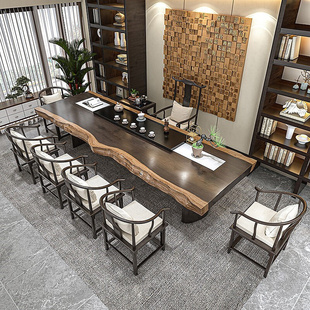 实木茶桌椅组合原木大板茶桌办公室茶几新中式 禅意老板功夫泡茶桌