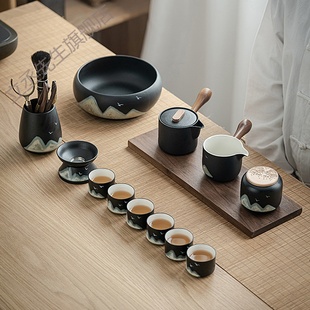 远山手绘功夫茶具套装 家用客厅陶瓷轻奢现代简约茶壶盖碗茶杯整套