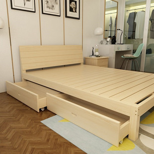 结婚简单大床床铺两用1.2米1.5m宽原木色靠板一米五床 男生 新品
