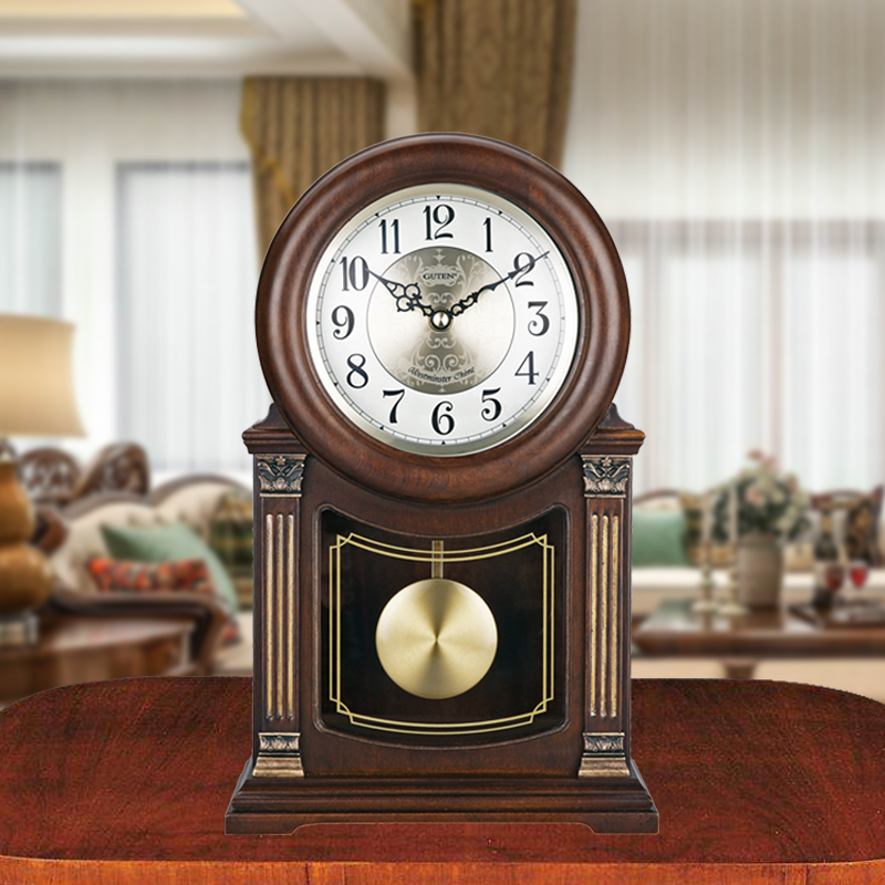 座钟客厅家用实木钟表台钟欧式 复古高档台式 大号时钟桌面报时中式