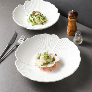 高颜值水果盘沙拉盘家用菜盘深盘创意花型陶瓷餐具白色西餐盘浅碗