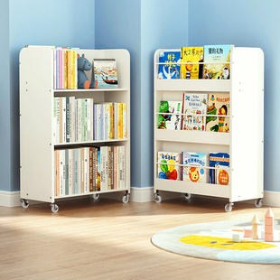 儿童书架移动双面书桌收纳置物架落地推车简易书柜家用宝宝绘本架
