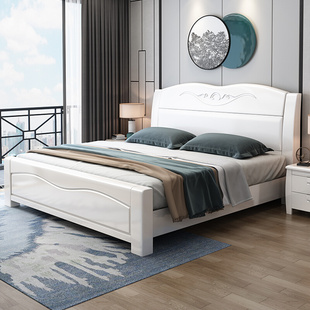 白色实木床1.2米全实木高箱储物床1.5卧室床1.35米老人单人床1米2