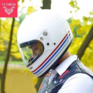 VCOROS摩托车头盔复古全盔男女巡航机车四季 安全盔玻璃纤维3C认证