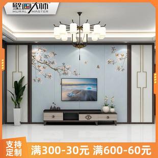 新中式 花鸟背景墙电视墙壁纸简约客厅沙发影视墙壁画轻奢卧室墙布