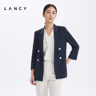 朗姿女装 2023夏季 LANCY 西装 短外套女收腰显瘦条纹高级感上衣 新款