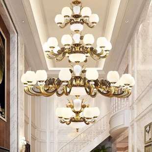 欧式 楼梯灯具酒店别墅复式 新款 中式 楼中客厅餐厅 楼大吊灯中空美式