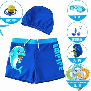 卡通幼婴 套装 泳裤 新款 泳帽泳镜三件套儿童男童小童泳衣平角游泳裤
