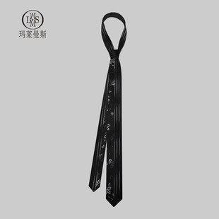 黑色领带衬衫 女学院风男手打休闲时尚 花朵线条拼接韩版 细窄小众潮
