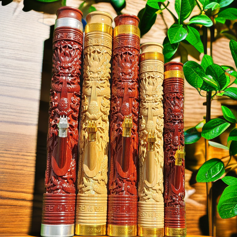 锅子手工雕刻五龙水烟筒烟斗红木烟杆竹子烟同雕刻老式 实木烟斗